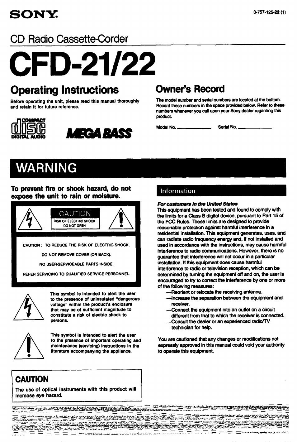 Sony CFD-22 User Manual | 6 pages