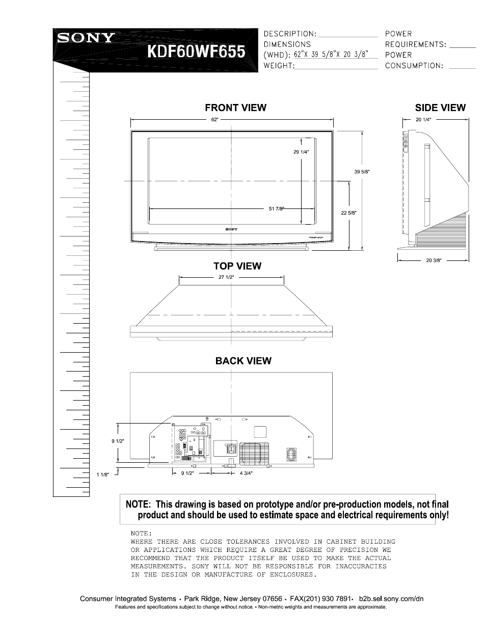 Sony KDF-60WF655 User Manual | 1 page