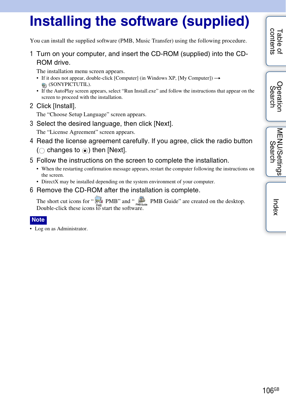 Installing the software (supplied) | Sony DSC-W290 User Manual | Page 106 / 145