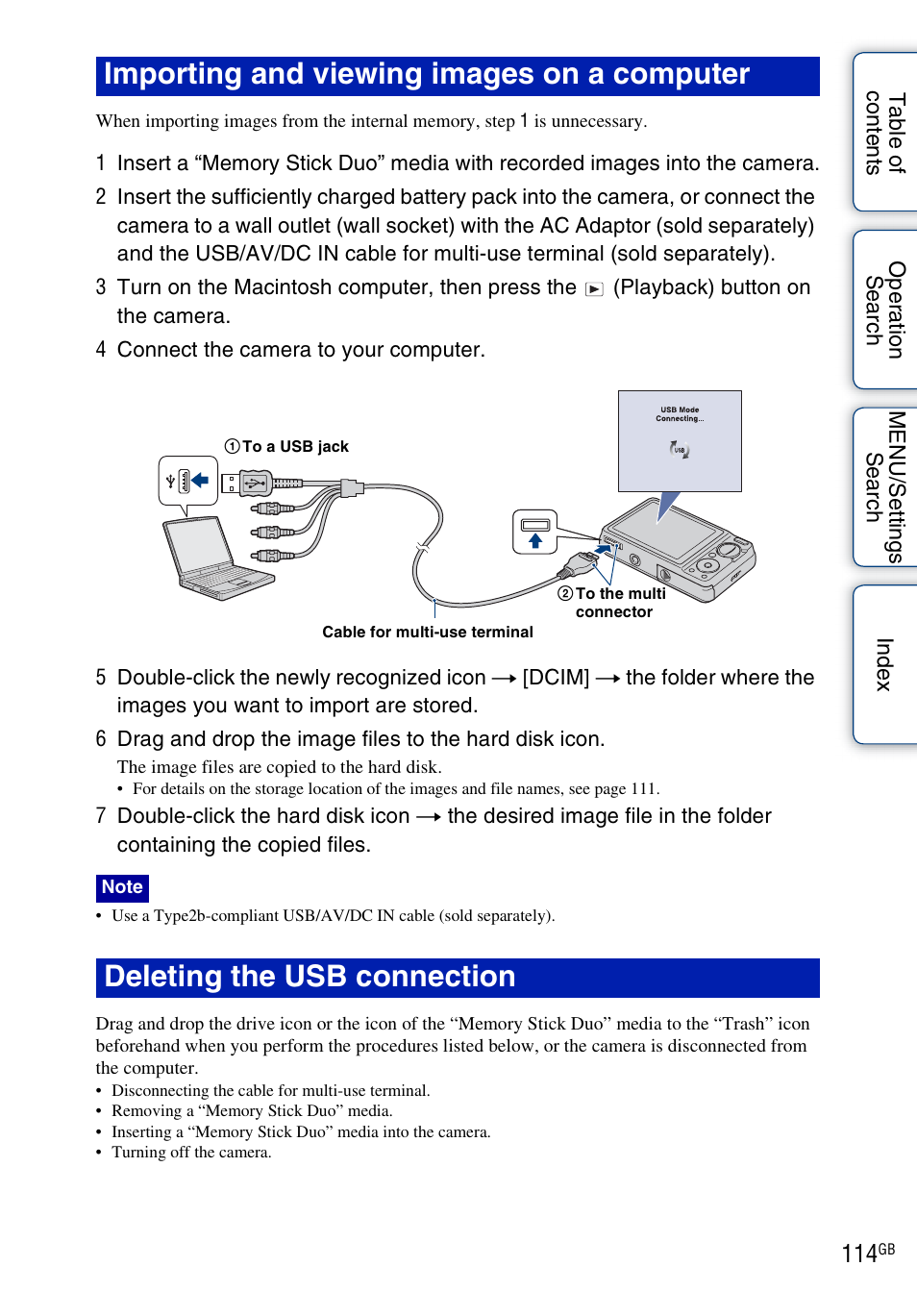 Importing and viewing images on a computer, Deleting the usb connection | Sony DSC-W290 User Manual | Page 114 / 145