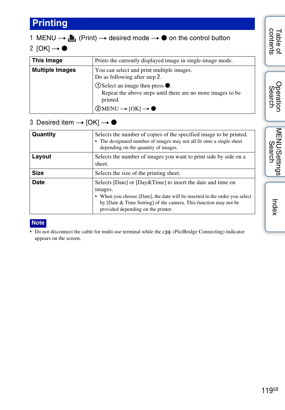 Printing | Sony DSC-W290 User Manual | Page 119 / 145