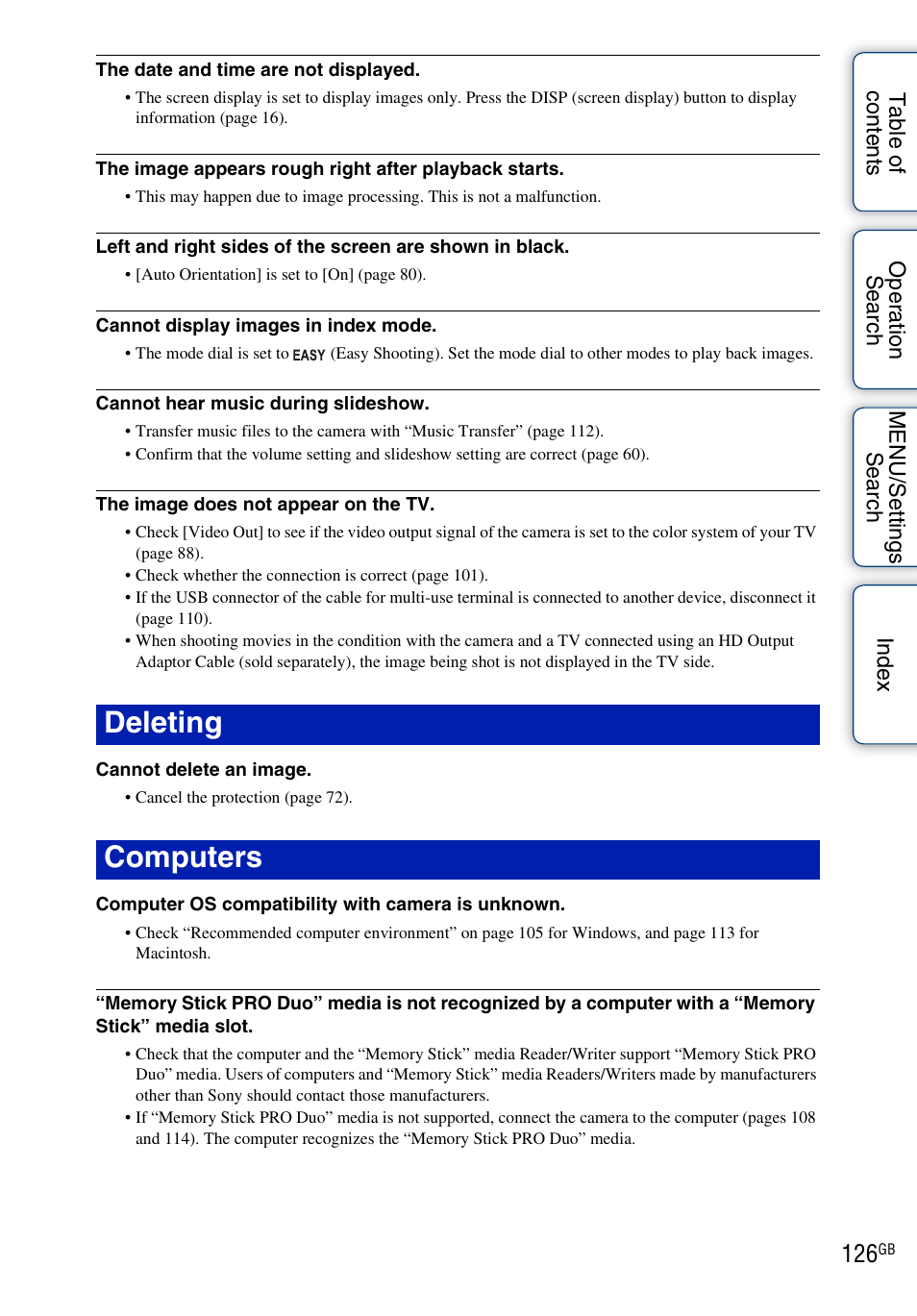 Deleting, Computers, Deleting computers | Sony DSC-W290 User Manual | Page 126 / 145