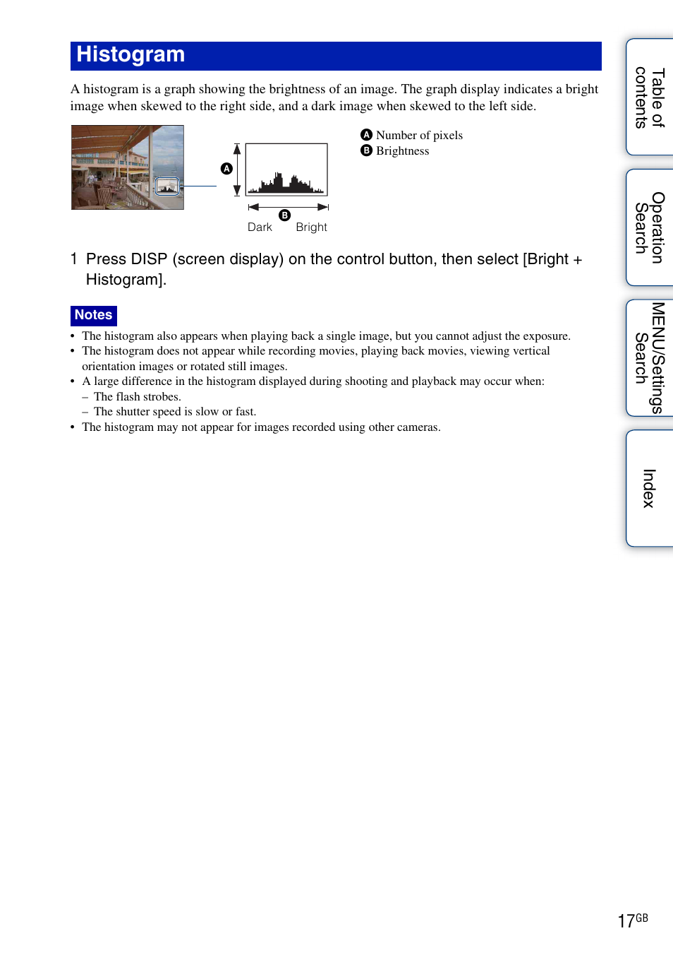 Histogram | Sony DSC-W290 User Manual | Page 17 / 145