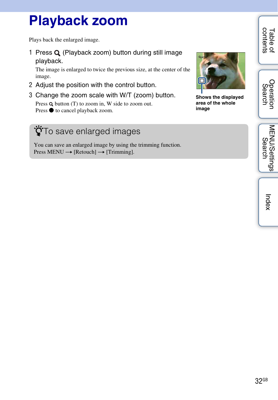 Playback zoom | Sony DSC-W290 User Manual | Page 32 / 145