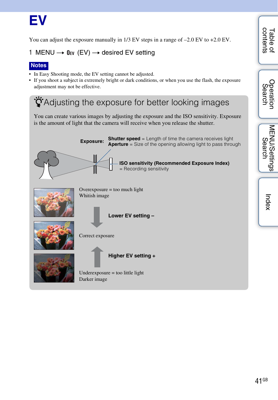 Adjusting the exposure for better looking images | Sony DSC-W290 User Manual | Page 41 / 145