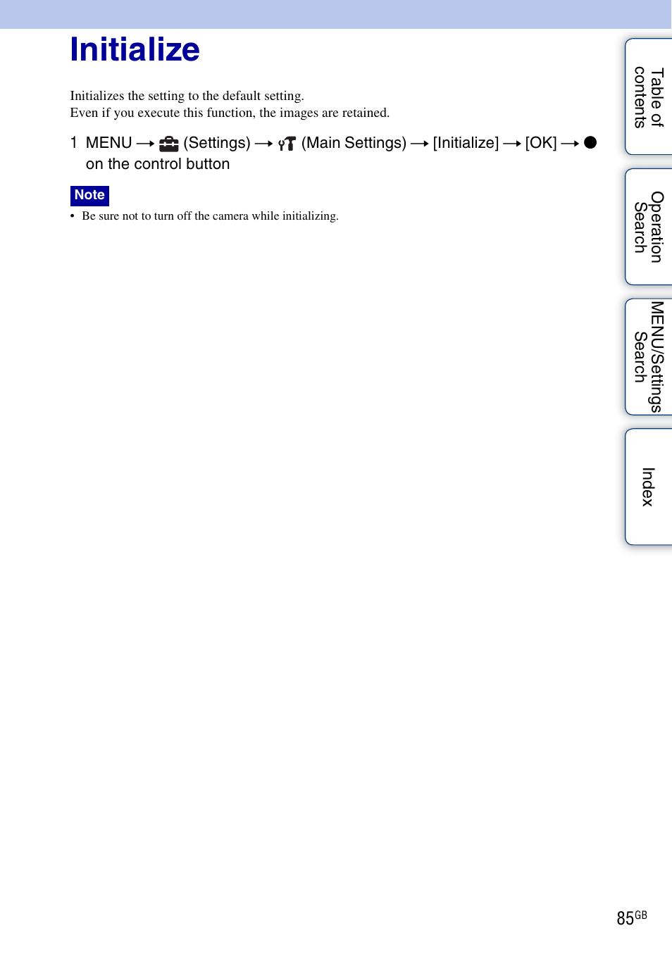 Initialize | Sony DSC-W290 User Manual | Page 85 / 145