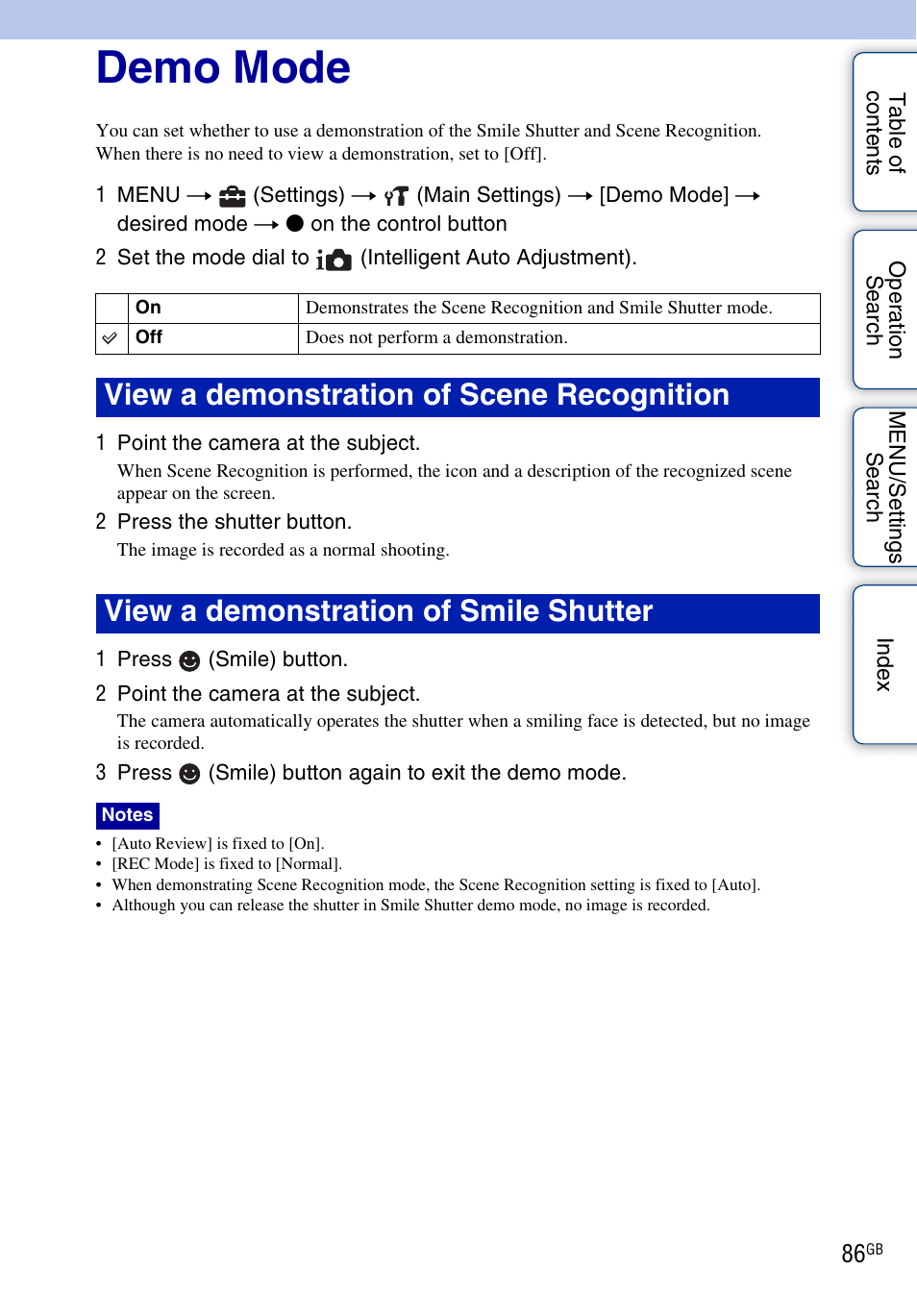 Demo mode | Sony DSC-W290 User Manual | Page 86 / 145