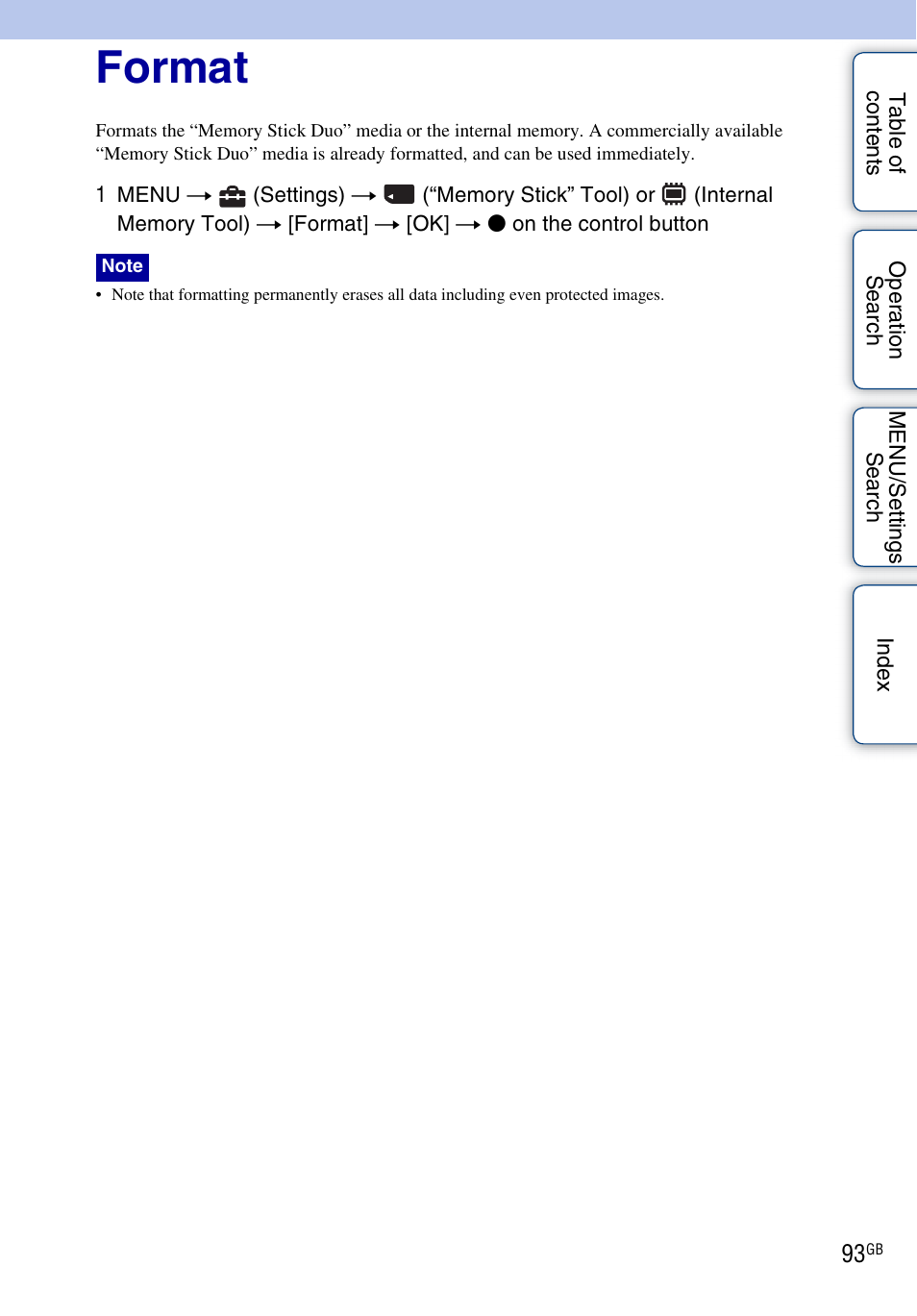 Format | Sony DSC-W290 User Manual | Page 93 / 145