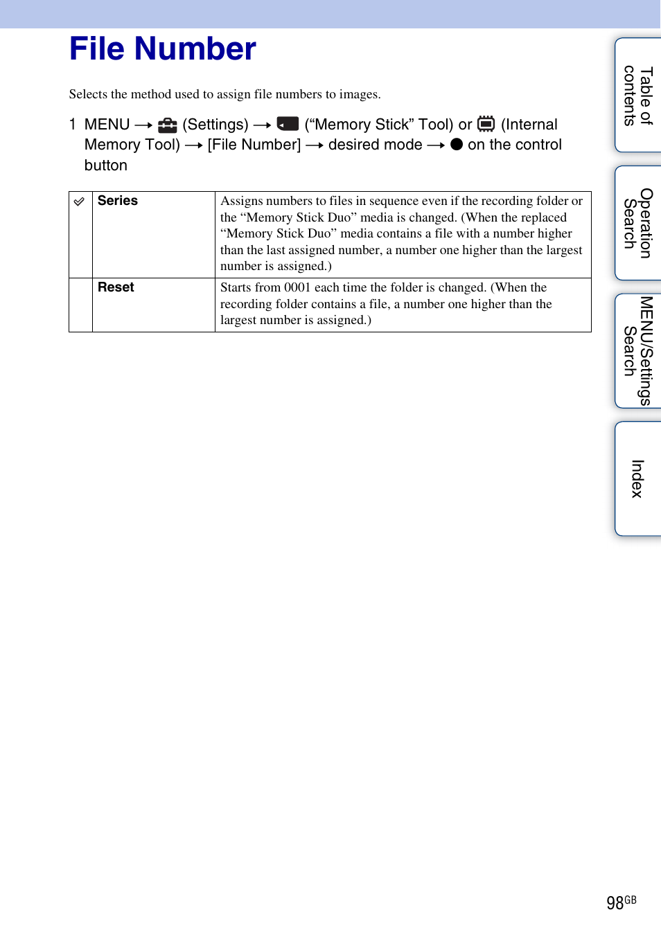 File number | Sony DSC-W290 User Manual | Page 98 / 145