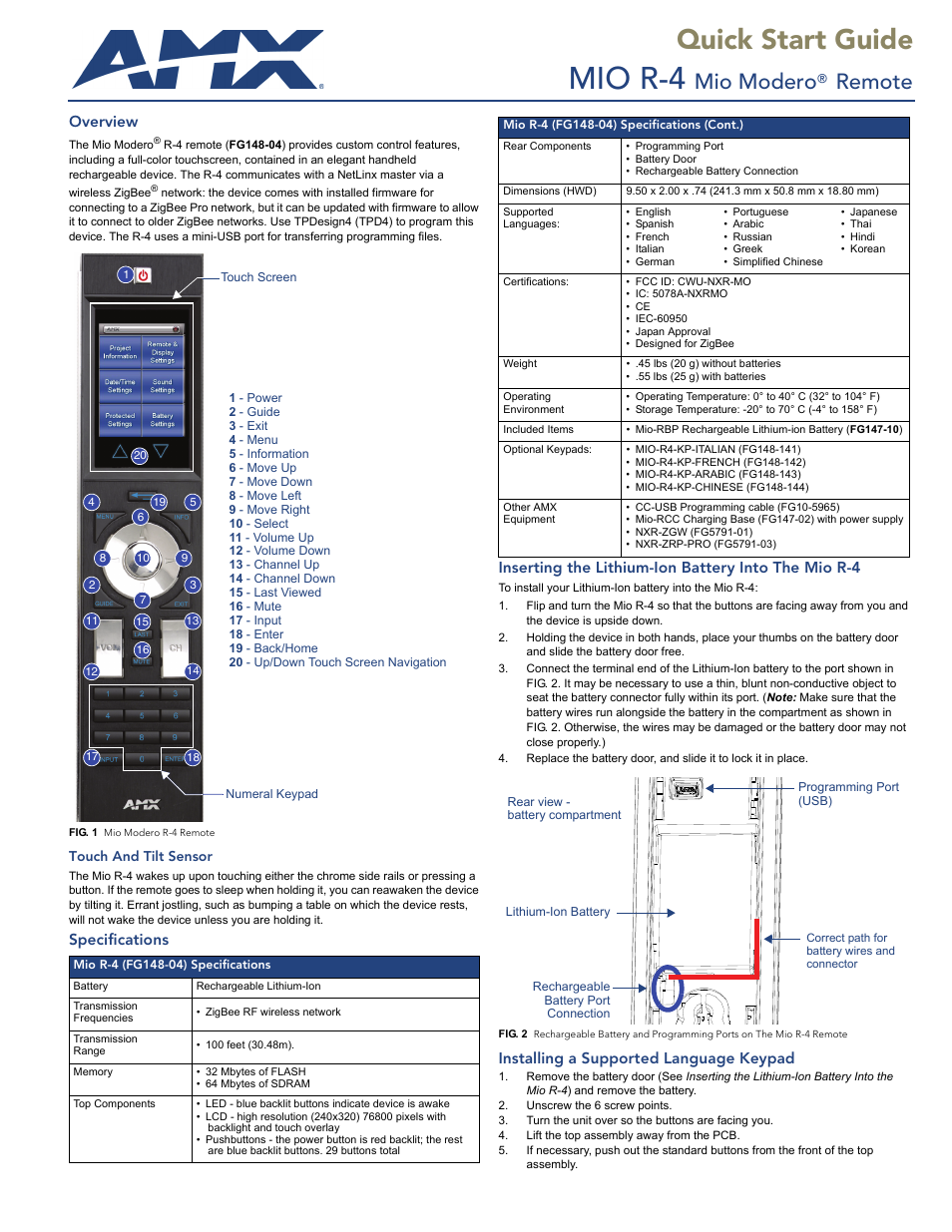 AMX Mio Modero FG148-04 User Manual | 2 pages