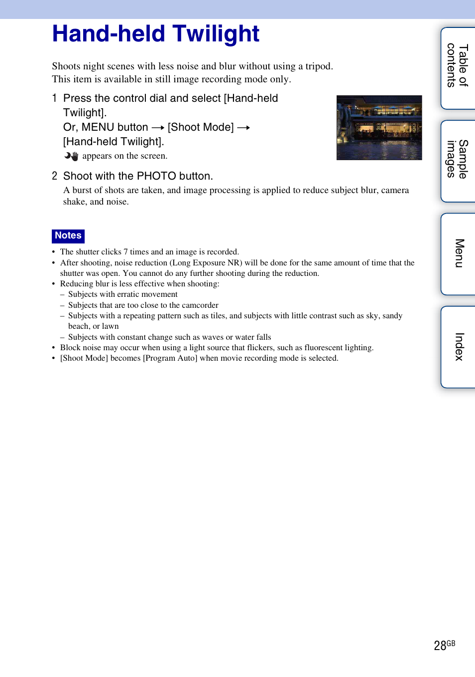 Hand-held twilight | Sony NEX-VG10 User Manual | Page 28 / 95