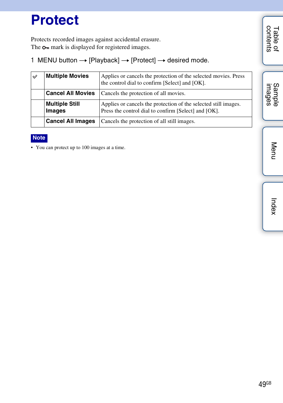 Protect | Sony NEX-VG10 User Manual | Page 49 / 95