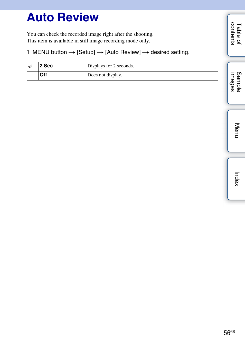 Auto review | Sony NEX-VG10 User Manual | Page 56 / 95