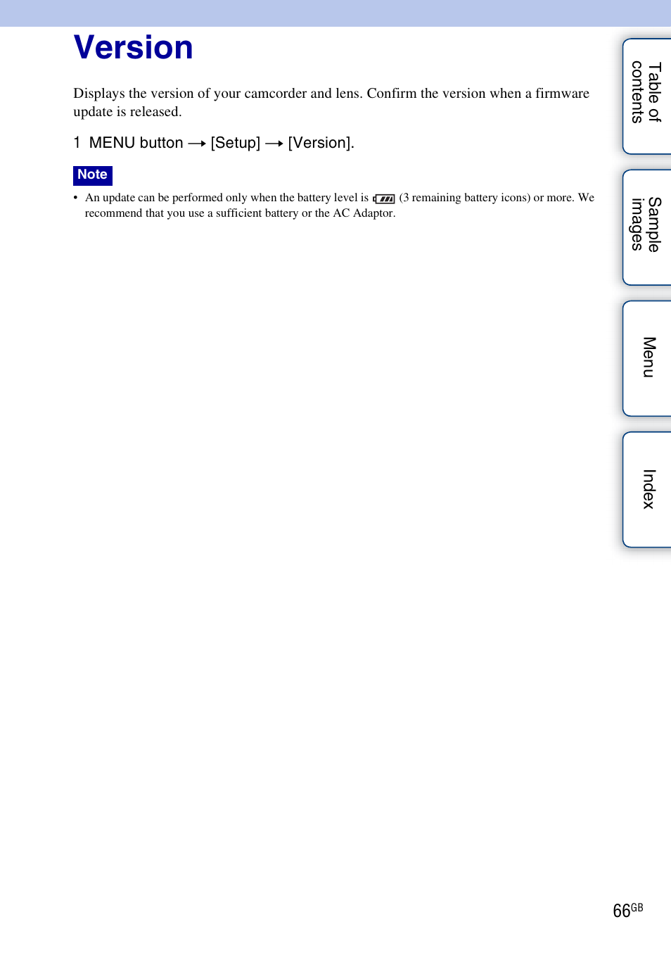 Version | Sony NEX-VG10 User Manual | Page 66 / 95