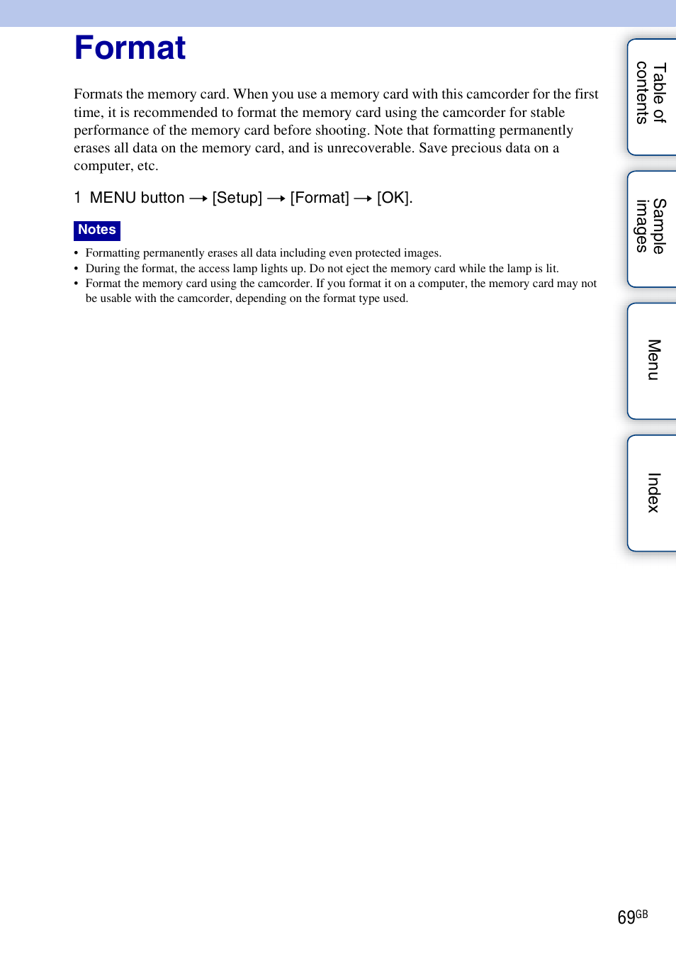 Format | Sony NEX-VG10 User Manual | Page 69 / 95