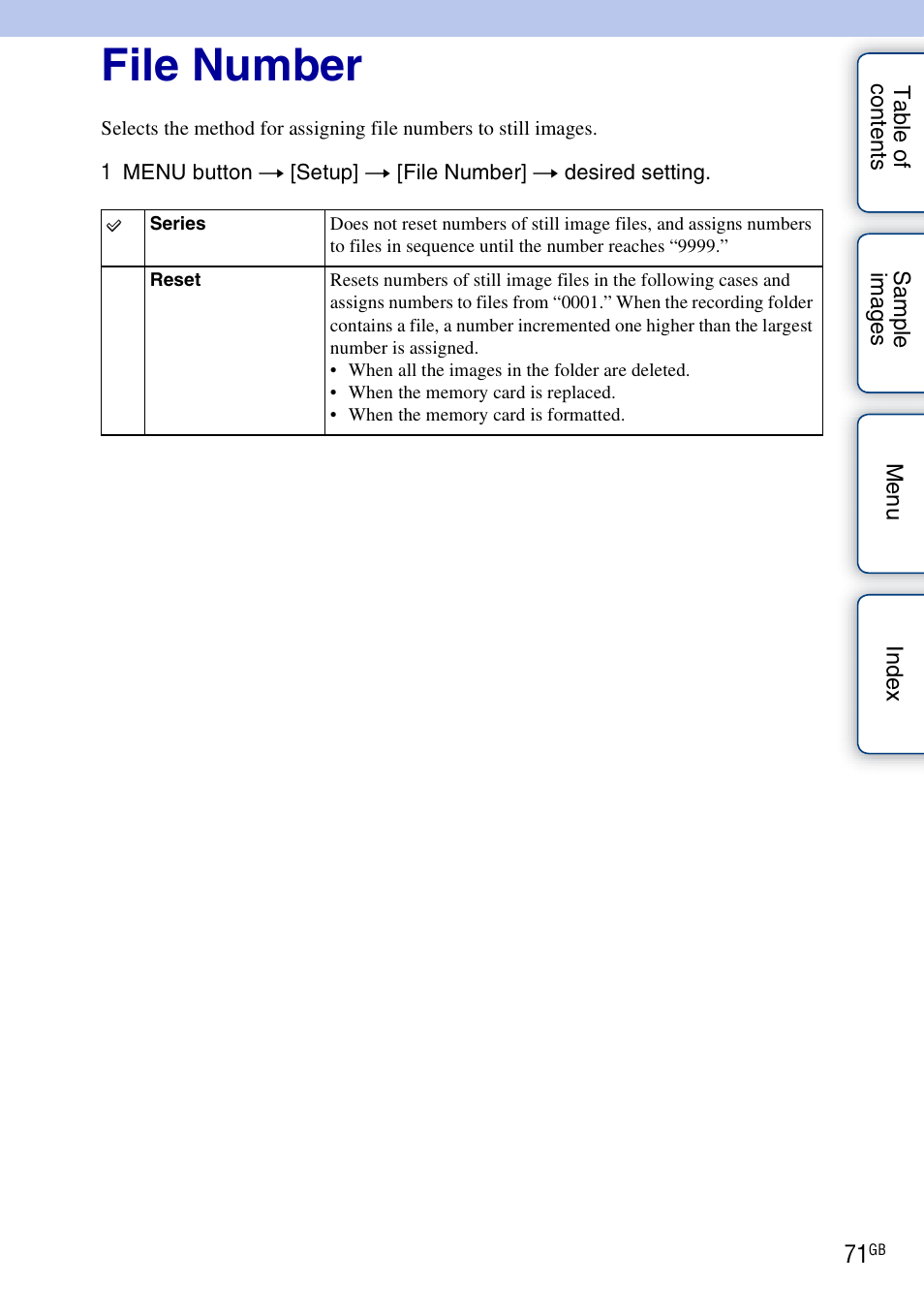 File number | Sony NEX-VG10 User Manual | Page 71 / 95