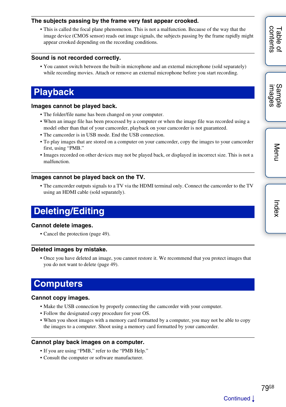 Playback deleting/editing computers | Sony NEX-VG10 User Manual | Page 79 / 95