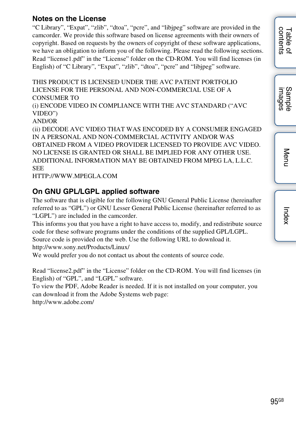 Sony NEX-VG10 User Manual | Page 95 / 95