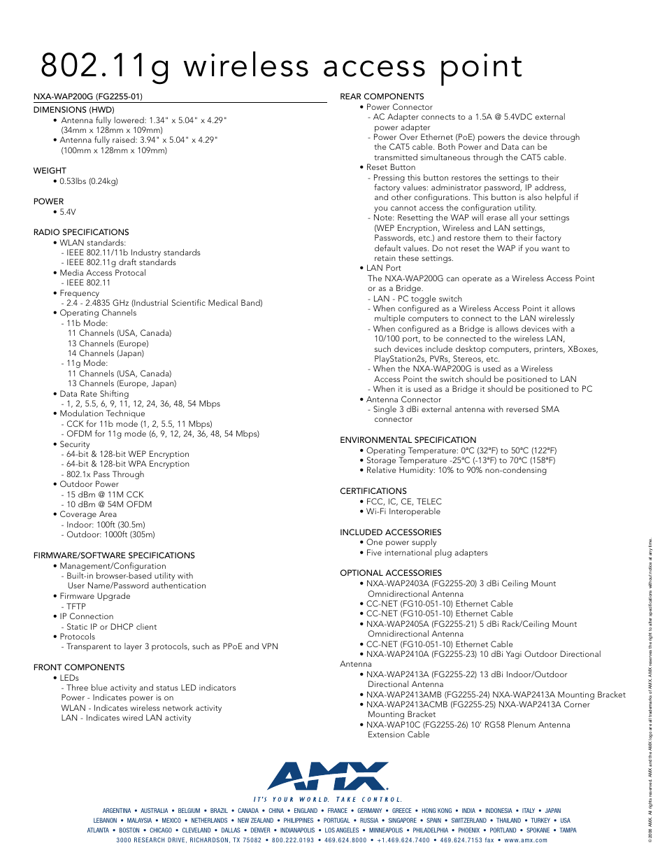 11g wireless access point | AMX NXA-WAP200G User Manual | Page 2 / 2