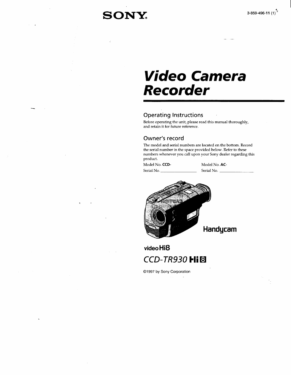 Sony CCD-TR930 User Manual | 71 pages