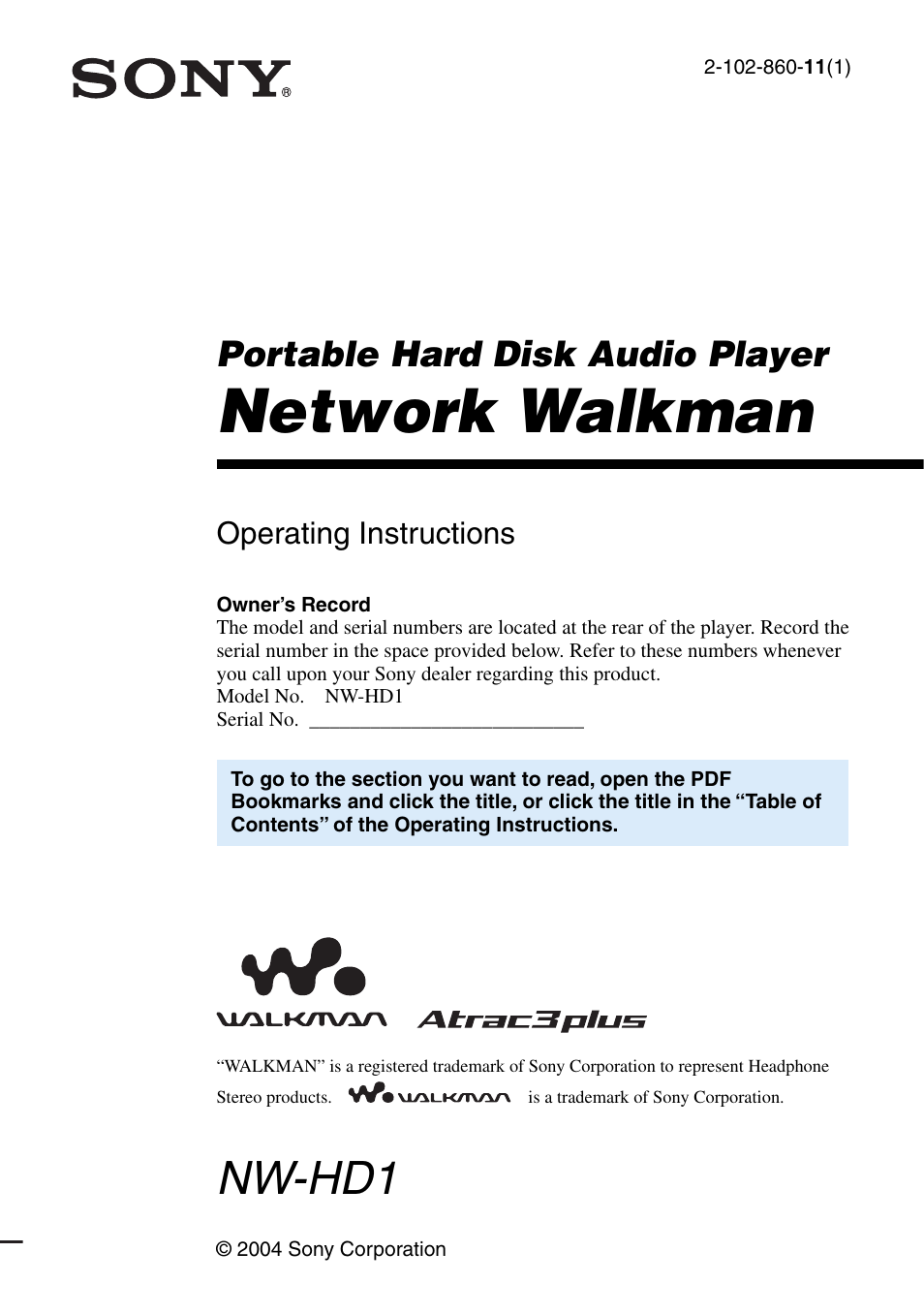 Sony NW-HD1 User Manual | 46 pages