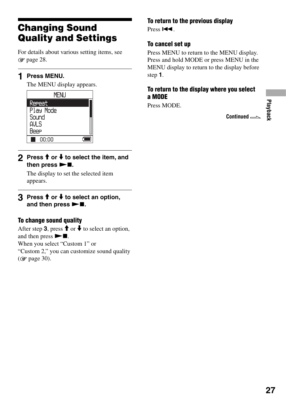 Changing sound quality and settings, Changing sound quality, And settings | Sony NW-HD1 User Manual | Page 27 / 46