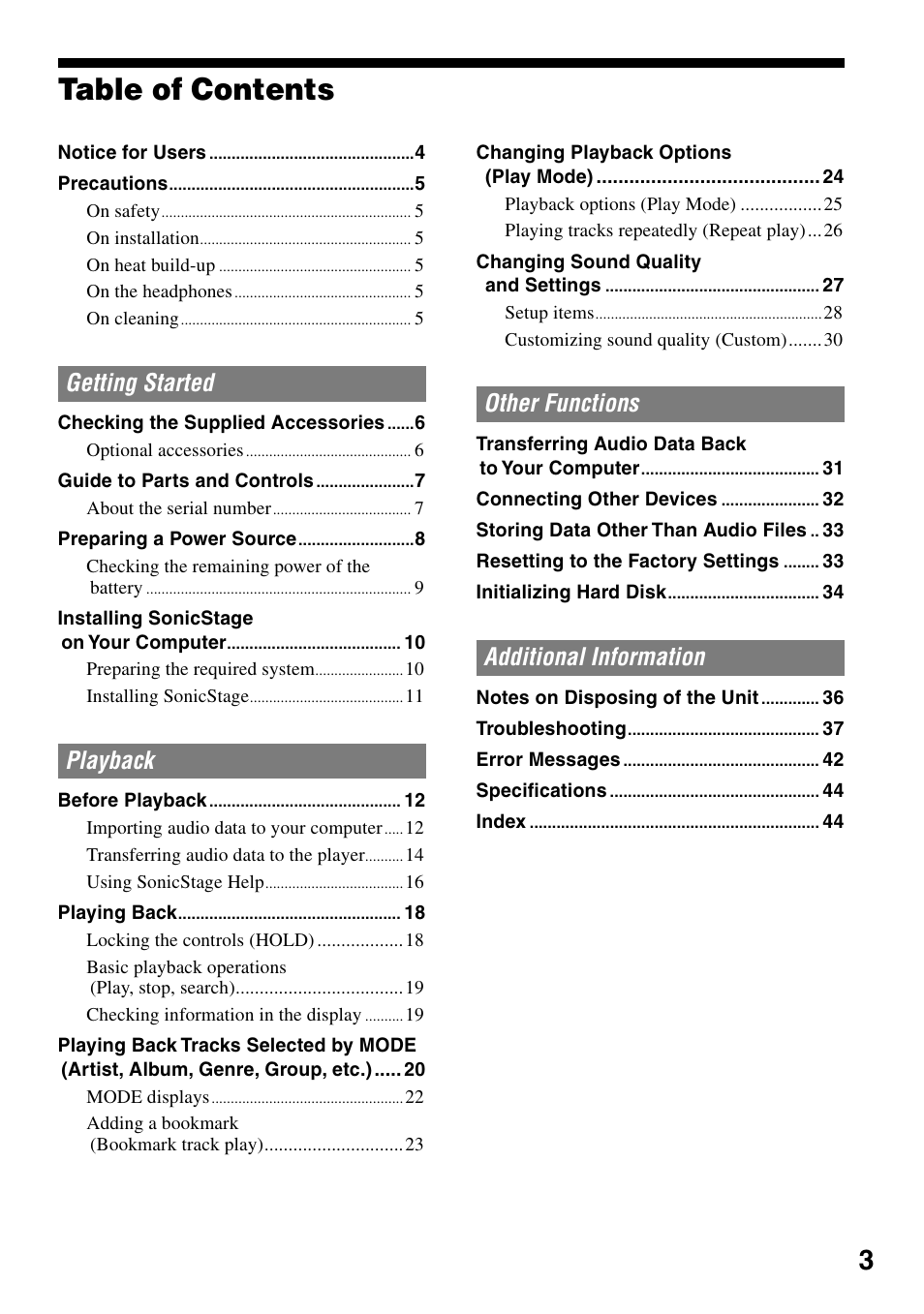 Sony NW-HD1 User Manual | Page 3 / 46