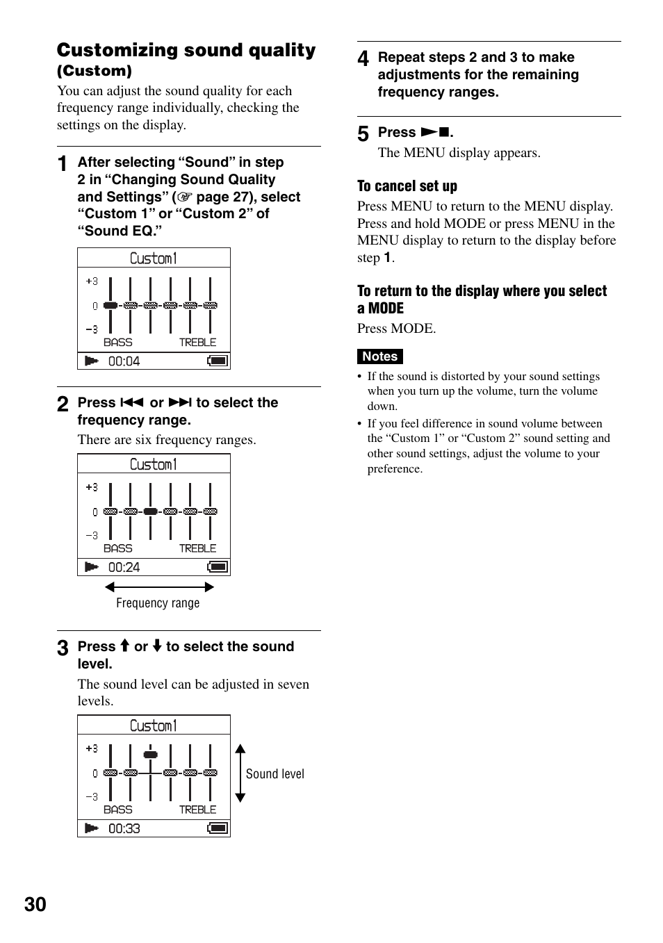 Customizing sound quality (custom), Customizing sound quality | Sony NW-HD1 User Manual | Page 30 / 46