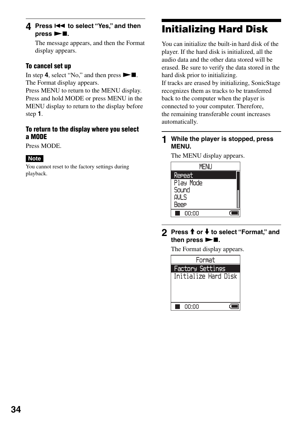 Initializing hard disk | Sony NW-HD1 User Manual | Page 34 / 46