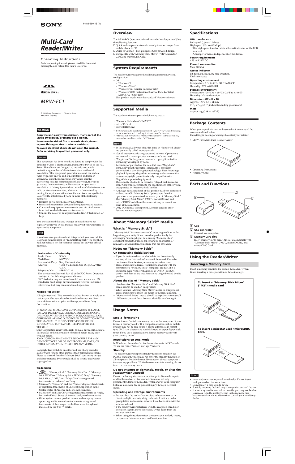 Sony MRW-FC1 User Manual | 2 pages