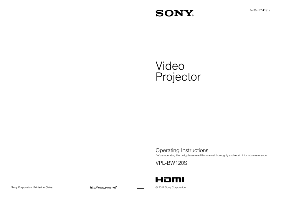 Sony VPL-BW120S User Manual | 51 pages