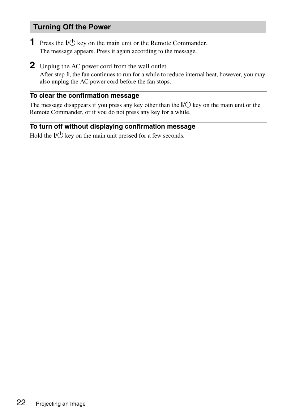 Turning off the power | Sony VPL-BW120S User Manual | Page 22 / 51