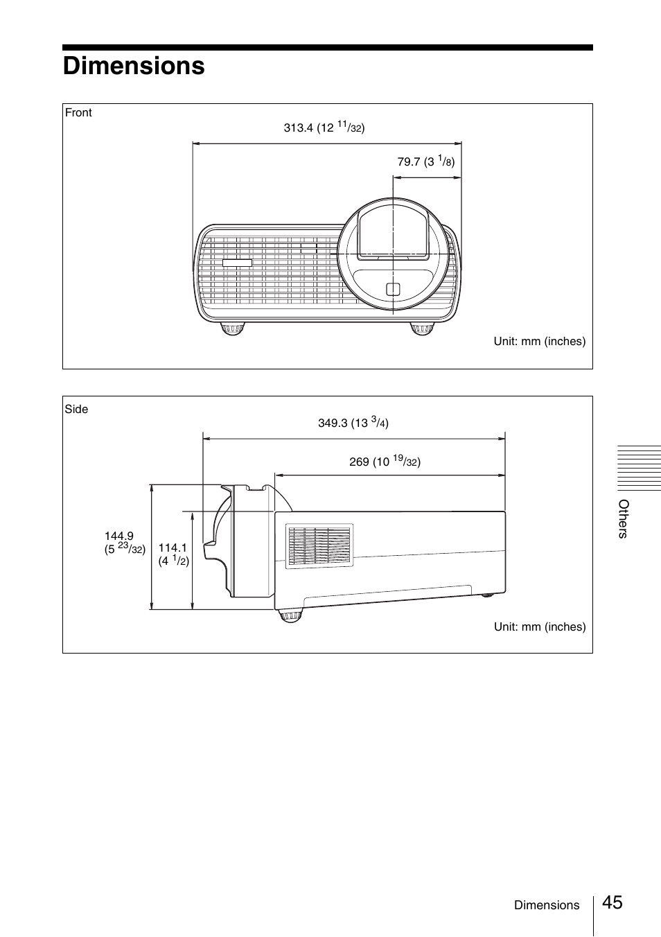 Dimensions | Sony VPL-BW120S User Manual | Page 45 / 51