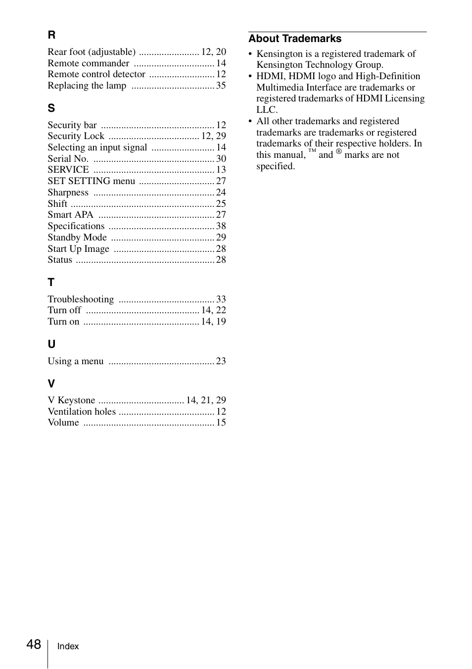 Sony VPL-BW120S User Manual | Page 48 / 51