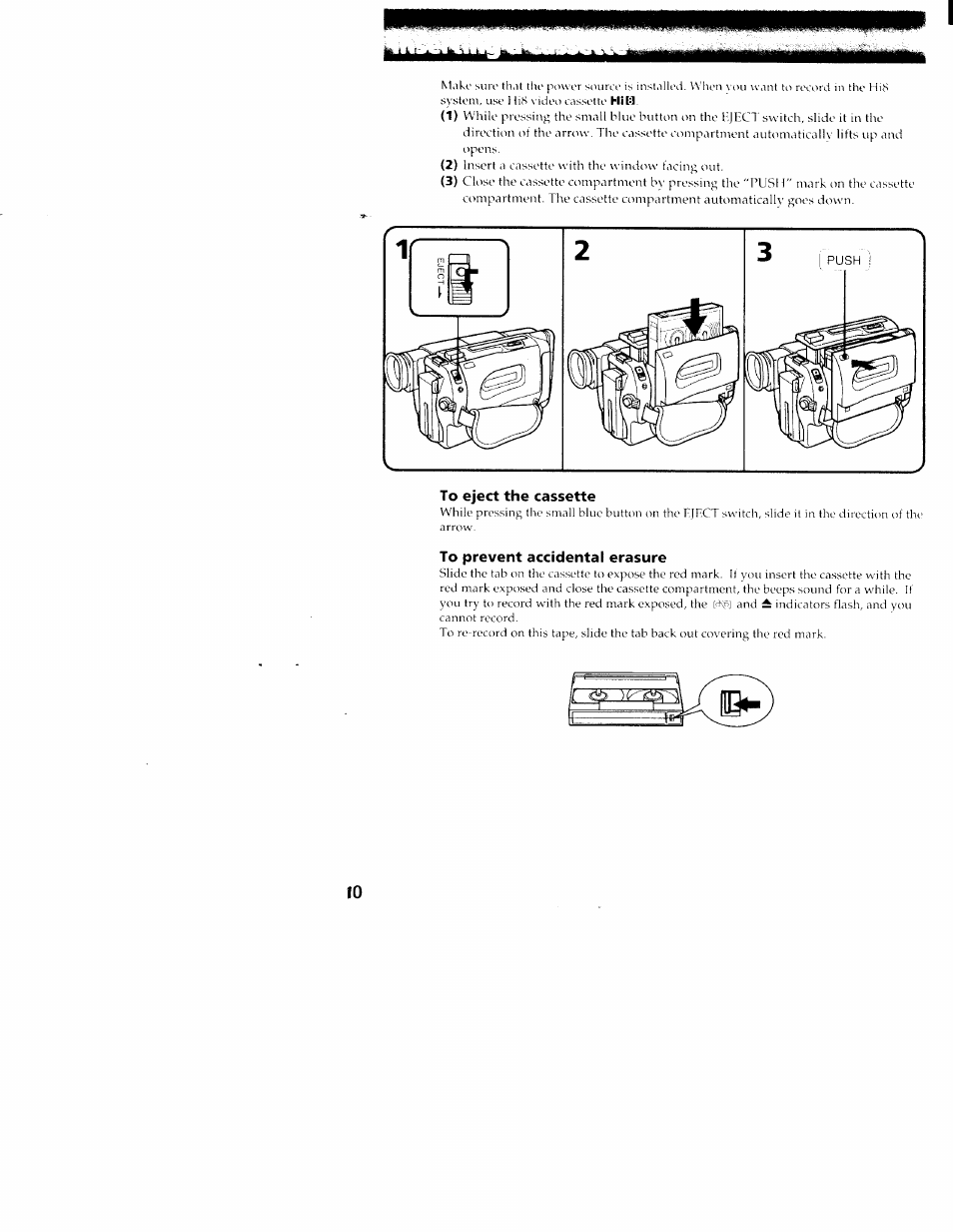 To eject the cassette, To prevent accidental erasure | Sony CCD-TR516 User Manual | Page 10 / 76