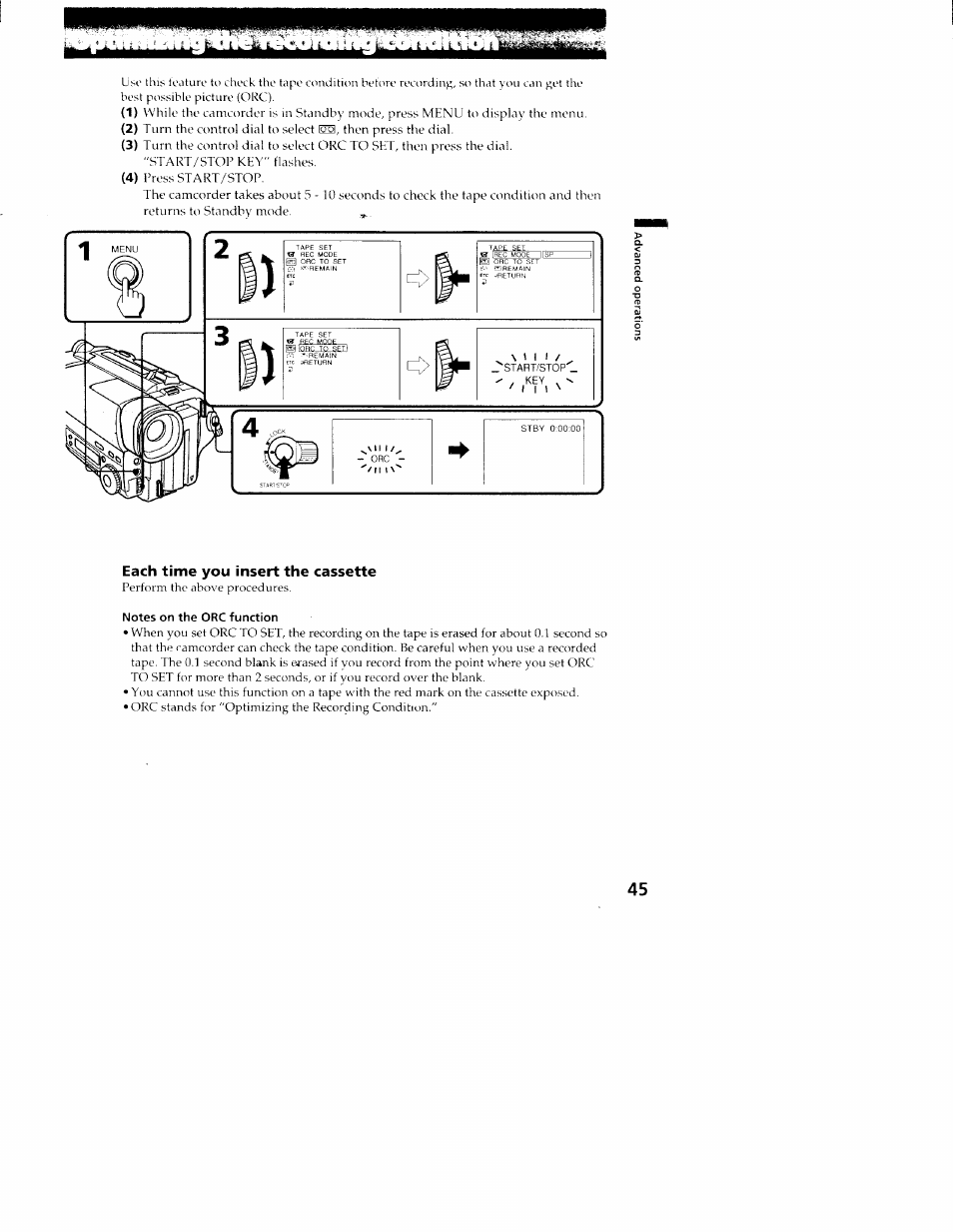 Each time you insert the cassette, Kiitiäiitliiiäüiiitlk | Sony CCD-TR516 User Manual | Page 45 / 76