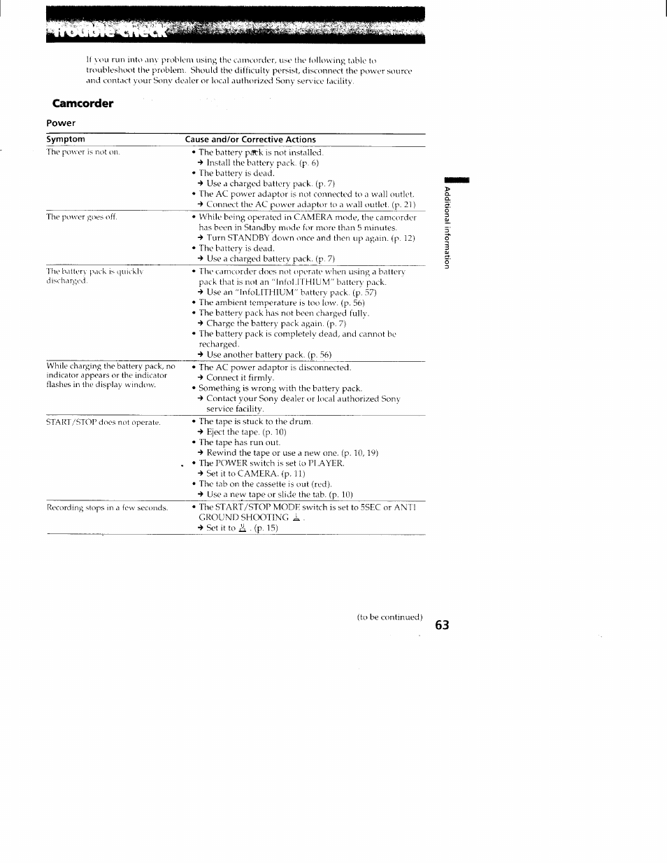 Camcorder | Sony CCD-TR516 User Manual | Page 63 / 76