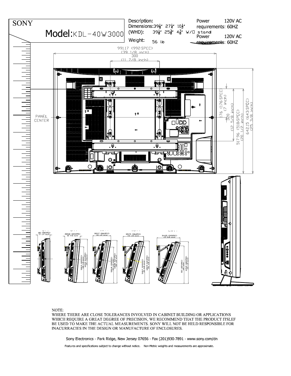 Model:kdl-4ow3ooo, Sony | Sony KDL-40W3000 User Manual | Page 3 / 3