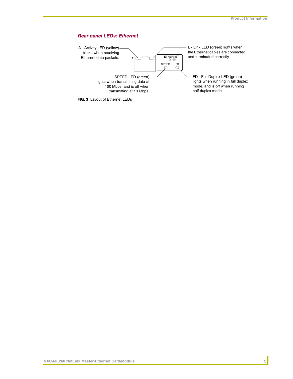 Rear panel leds: ethernet | AMX NETLINX MASTER NXC-ME260 User Manual | Page 9 / 48