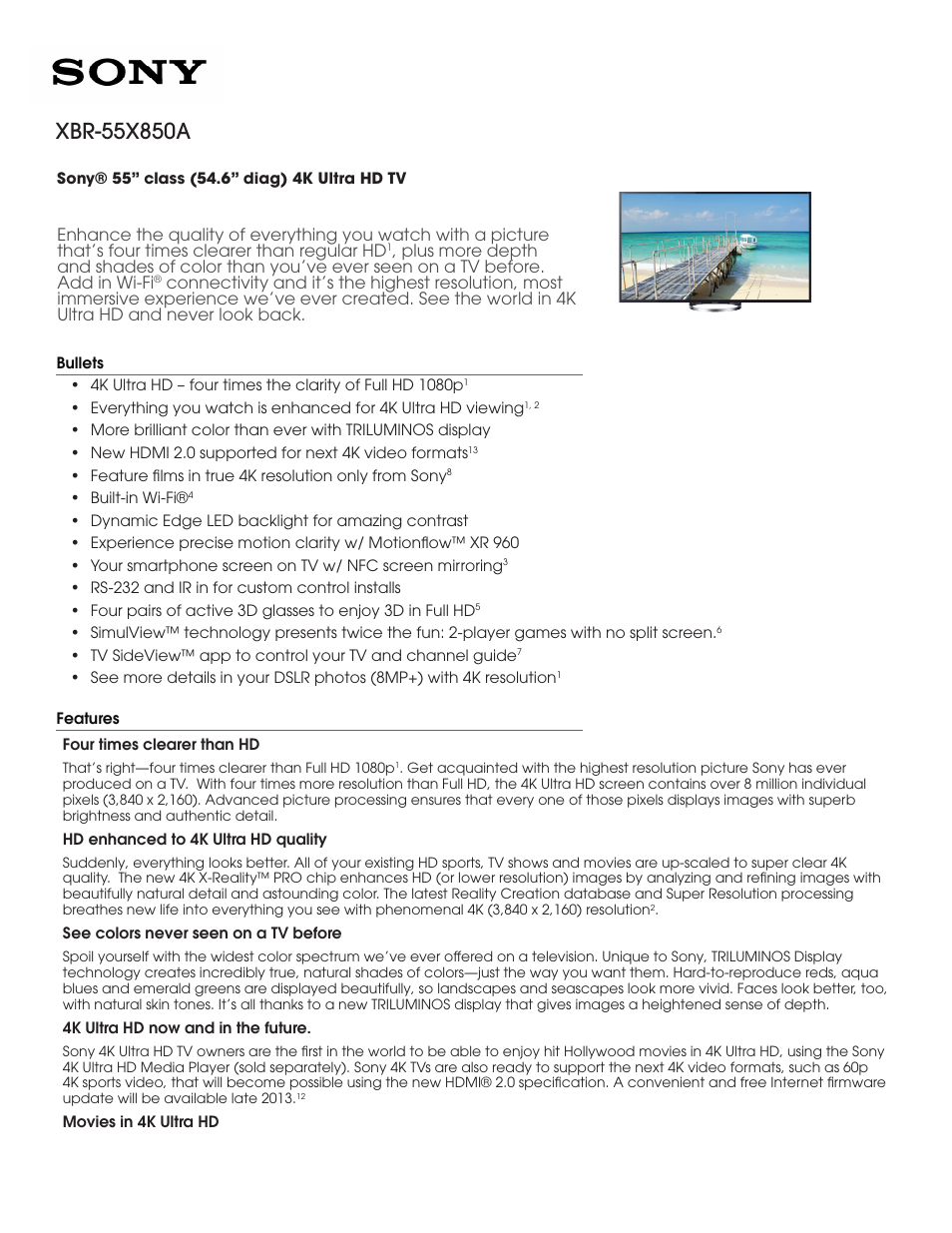 Sony XBR-55X850A User Manual | 5 pages
