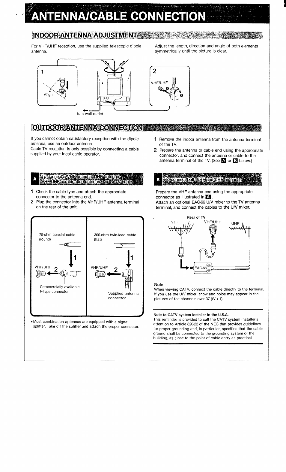 Anten n a/cable connection, Lnd0or|g®||na;;adj | Sony KV-13TR20 User Manual | Page 5 / 6