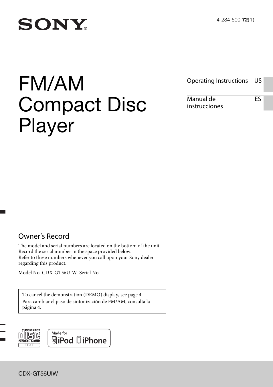 Sony CDX-GT56UIW User Manual | 56 pages