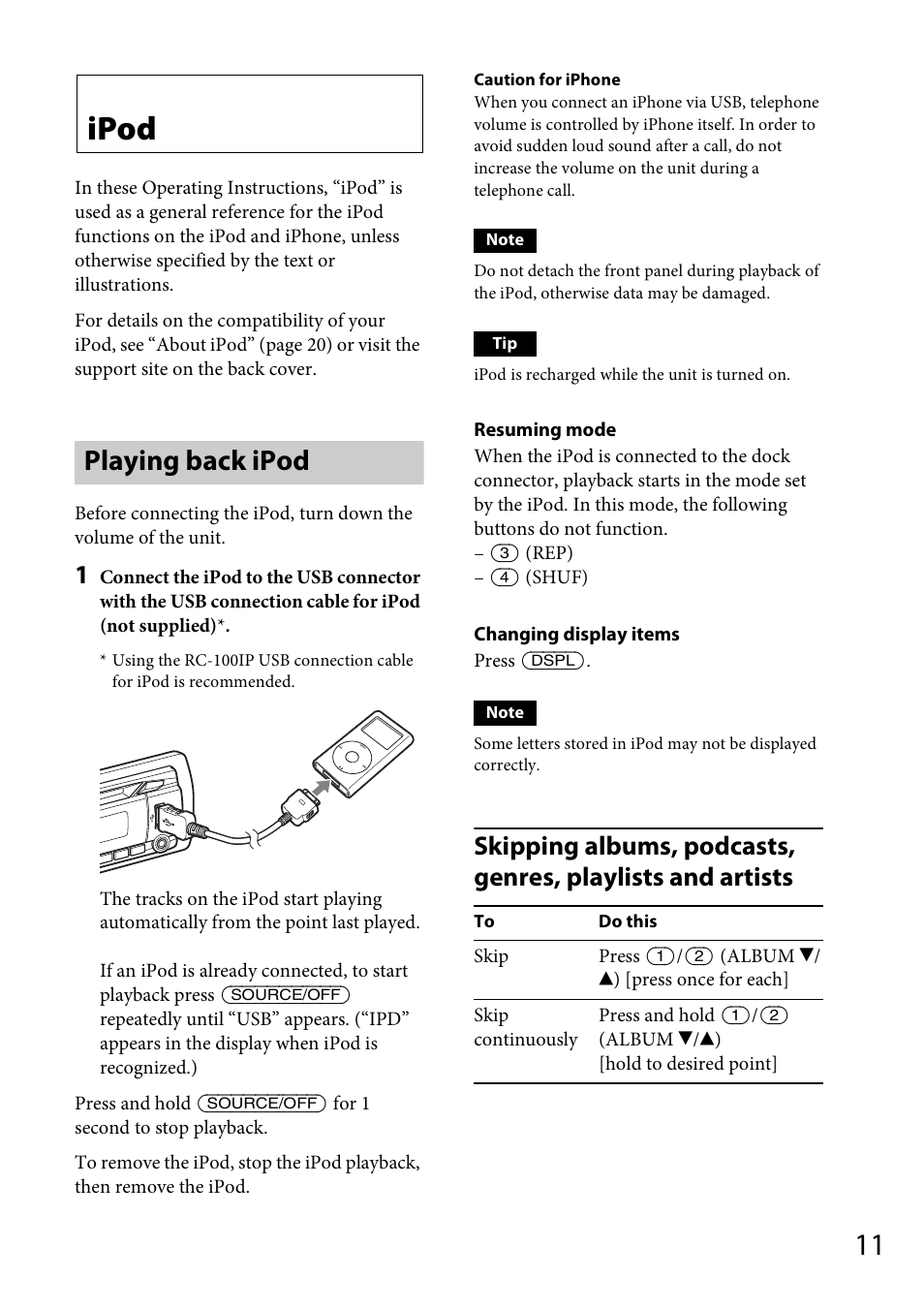 Ipod, Playing back ipod | Sony CDX-GT56UIW User Manual | Page 11 / 56