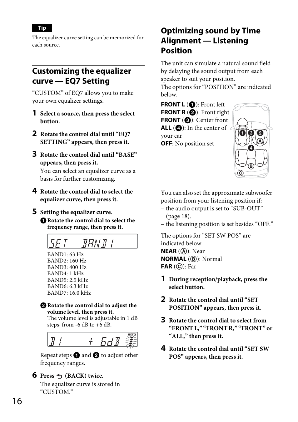 Customizing the equalizer curve — eq7 setting | Sony CDX-GT56UIW User Manual | Page 16 / 56
