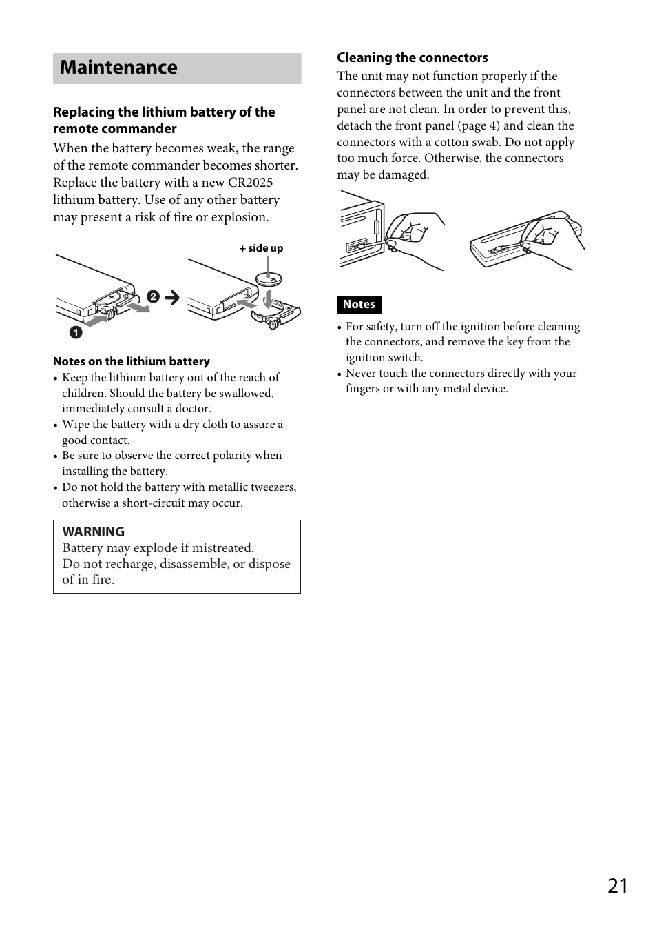 Maintenance | Sony CDX-GT56UIW User Manual | Page 21 / 56