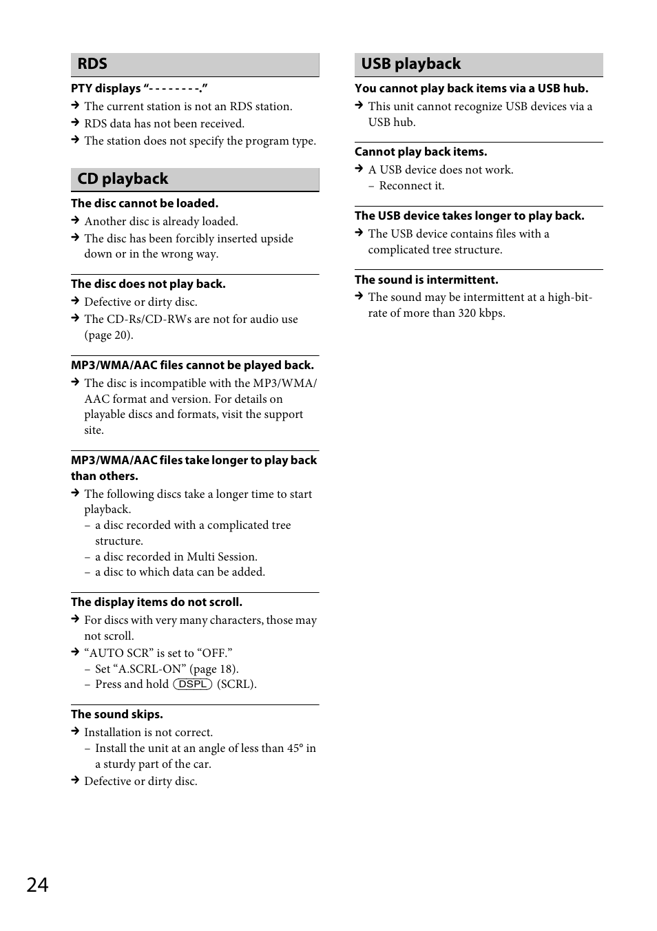 Cd playback, Usb playback | Sony CDX-GT56UIW User Manual | Page 24 / 56