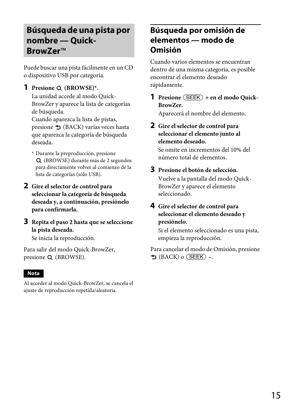 Búsqueda de una pista por nombre — quick- browzer, Búsqueda de una pista por nombre — quick-browzer | Sony CDX-GT56UIW User Manual | Page 39 / 56