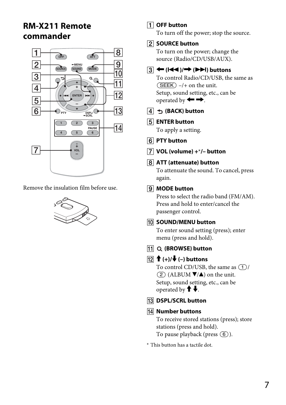 Rm-x211 remote commander | Sony CDX-GT56UIW User Manual | Page 7 / 56