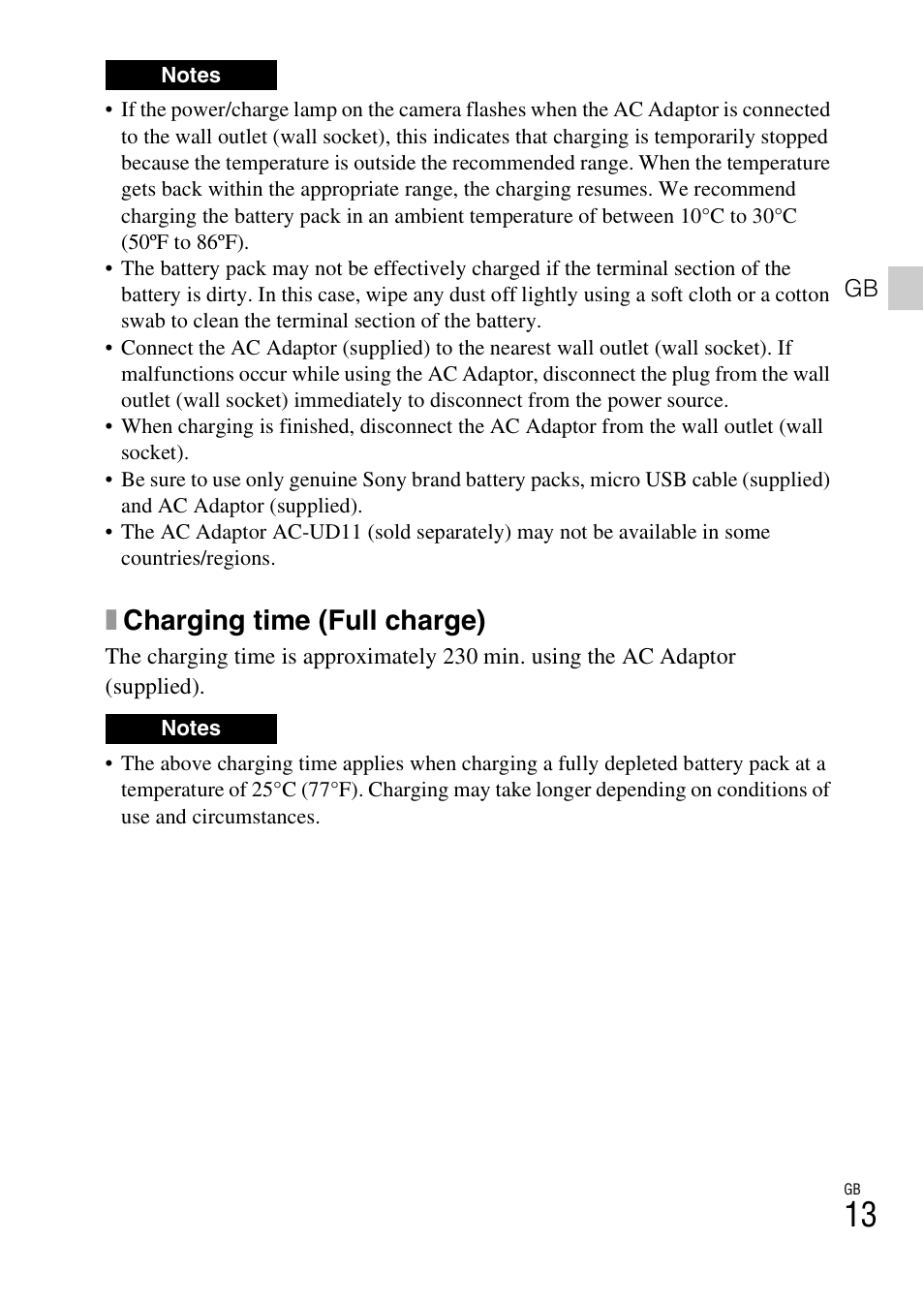 Xcharging time (full charge) | Sony DSC-RX100M3 User Manual | Page 13 / 124