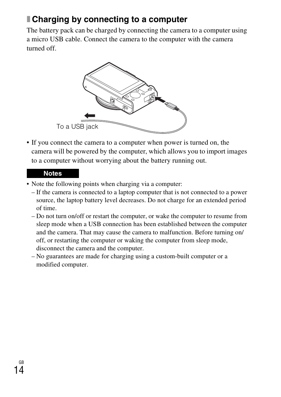 Xcharging by connecting to a computer | Sony DSC-RX100M3 User Manual | Page 14 / 124